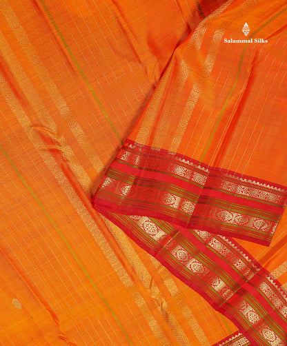 Pure Kanjivaram Silk Saree -Olive Green Colour Body Zari And Thread Stripe Lines With Contrast Maroon Traditional Evening Morning Border
