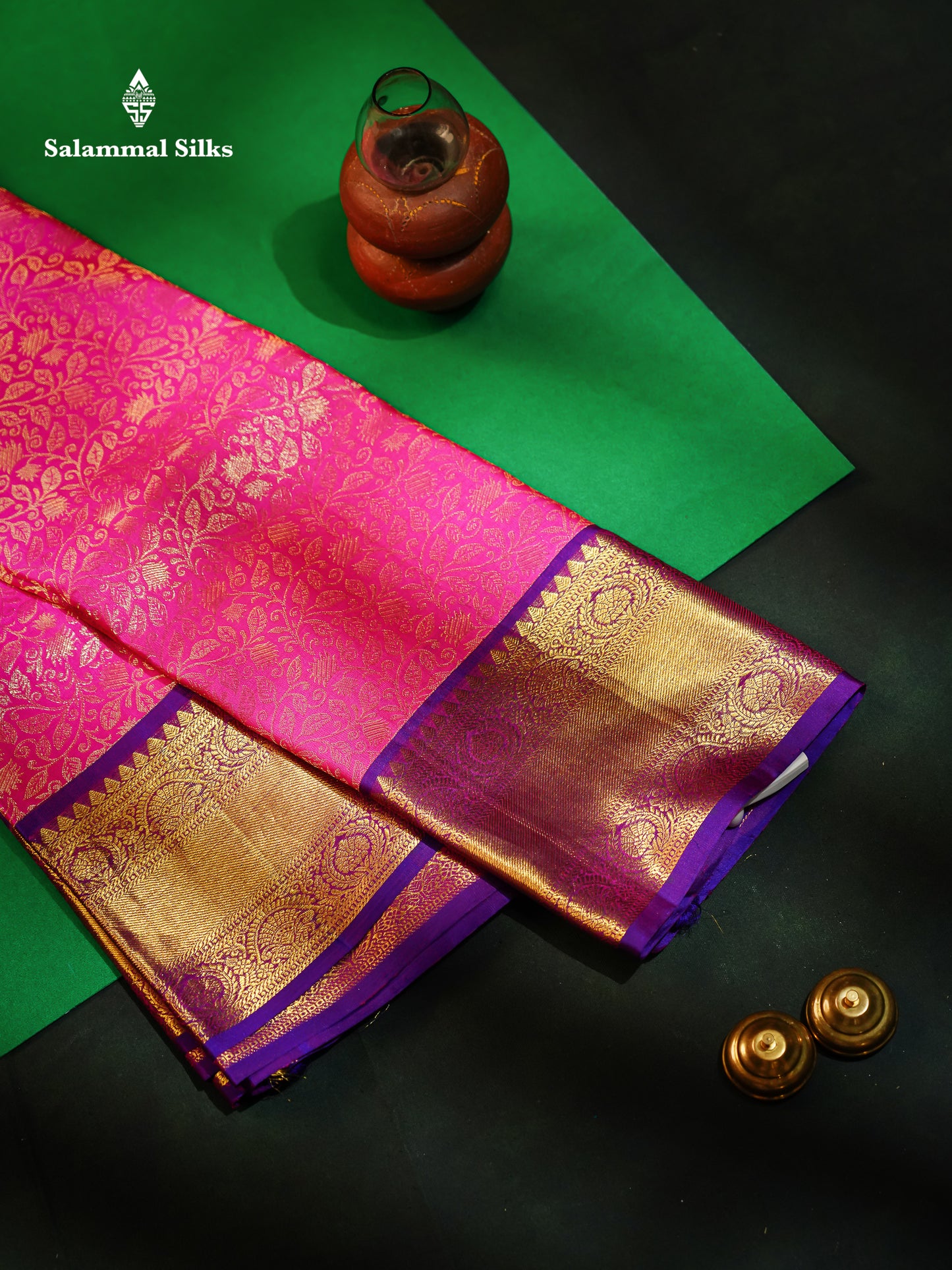 Magenta Pink Beautiful Bridal Pure Kanjivaram Silk Saree With Violet Border