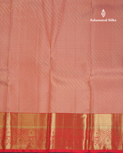 Beautiful Dark Peach Bridal Pure Kanjivaram Silk Saree With Contrast Chilly Red Traditional Border