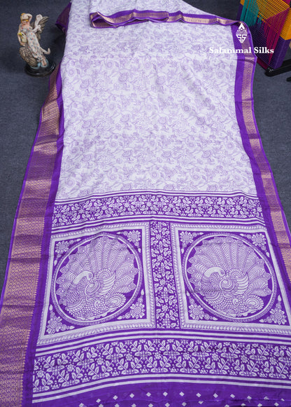 Beautiful White Printed Mahu Silk Fancy Saree With Contrast Chilly Red Border