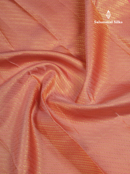 Beautiful Dark Peach Bridal Pure Kanjivaram Silk Saree With Contrast Chilly Red Traditional Border