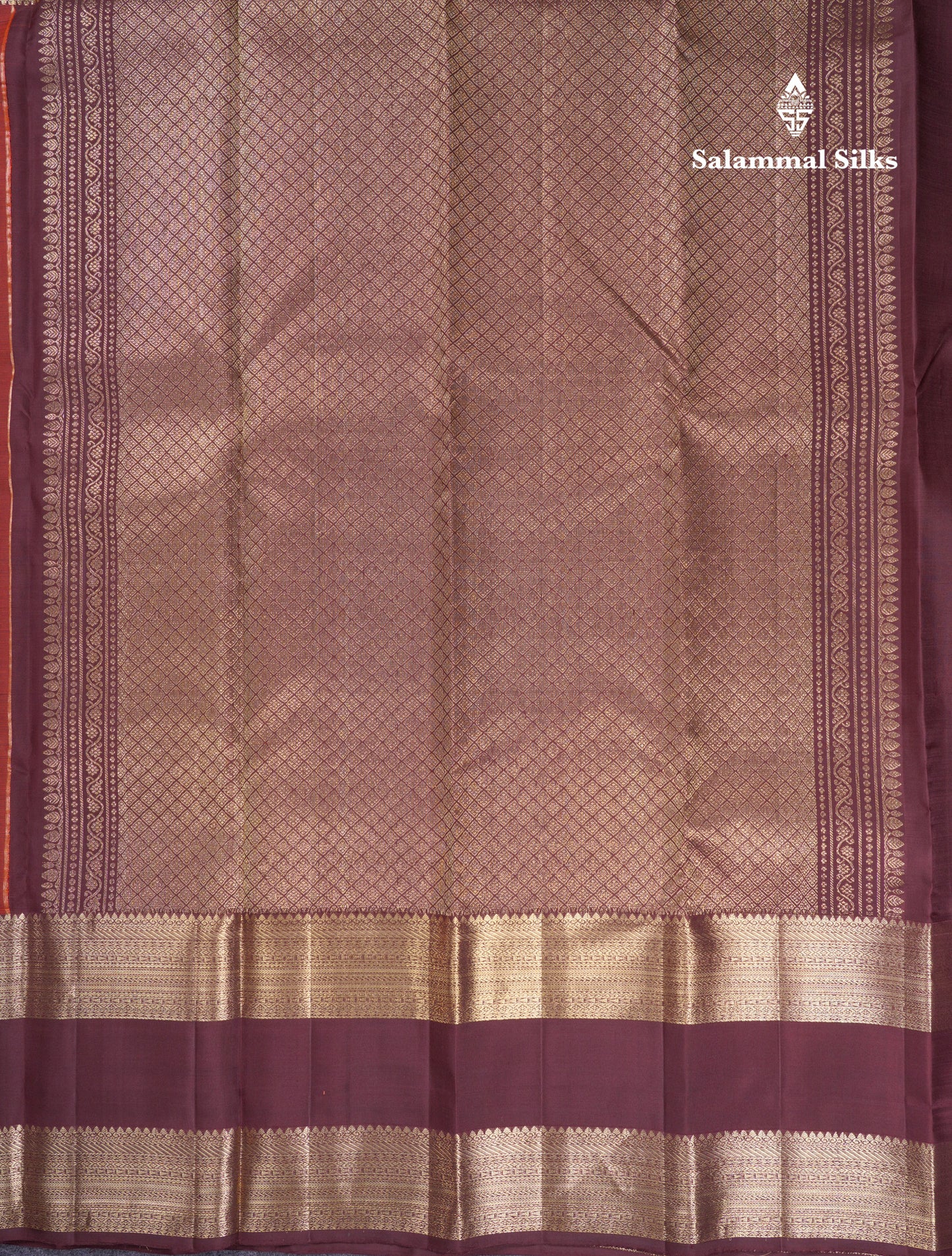 Beautiful Rust Orange Pure Kanjivaram Silk Saree With Contrast Brown Rettapet Traditional Border