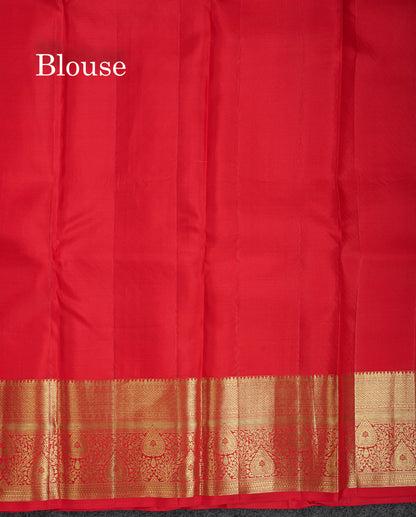 Beautiful Dark Peach Bridal Pure Kanjivaram Silk Saree With Contrast Chilly Red Traditional Border