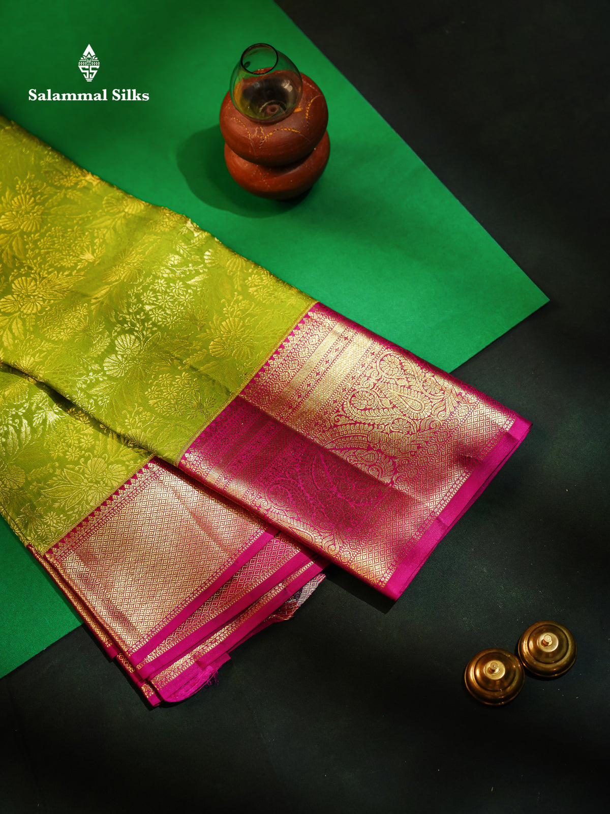Beautiful Olive Green Bridal Pure Kanjivaram Silk Saree With Contrast Pink Traditional Evening Morning Border