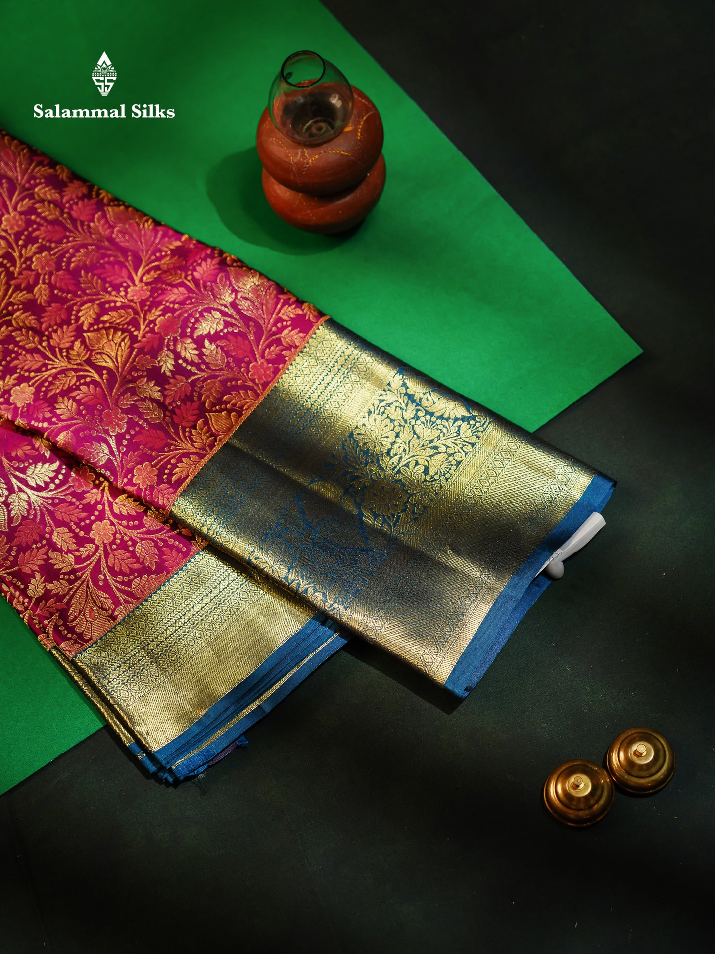 Beautiful Magenta Bridal Pure Kanjivaram Silk Saree With Contrast Peacock Blue Traditional Evening Morning Border