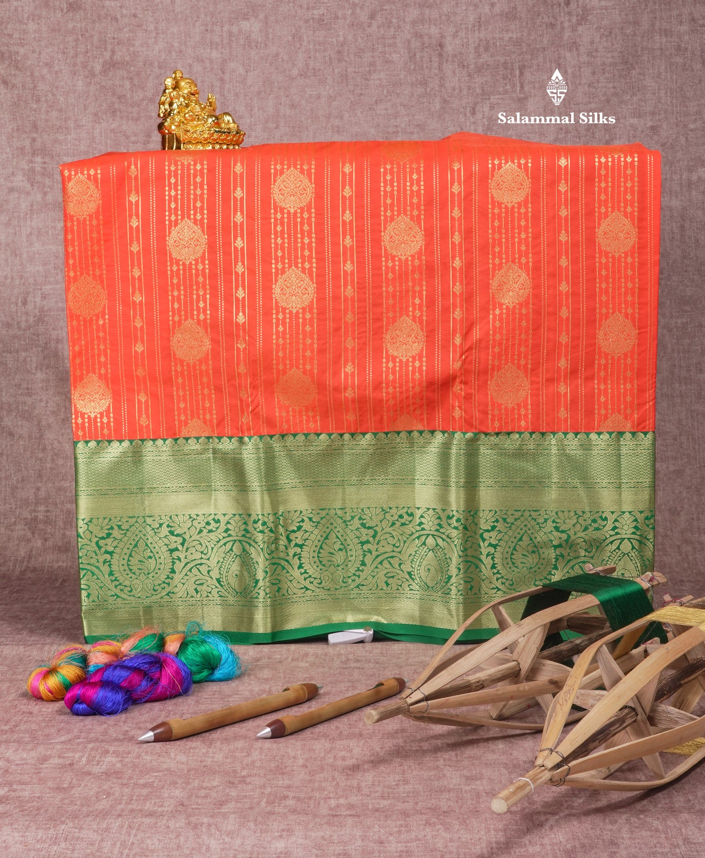 Semi Silk Pattu Pavadai (Orange) With Green Blouse 45"