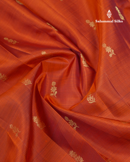 Beautiful Rust Orange Pure Kanjivaram Silk Saree With Contrast Brown Rettapet Traditional Border