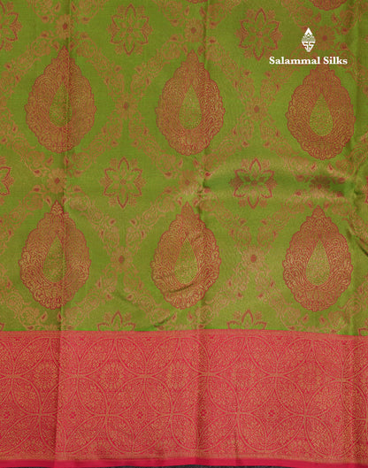 Beautiful Green Bridal Pure Kanjivaram Silk Saree With Contrast Pink Traditional Border