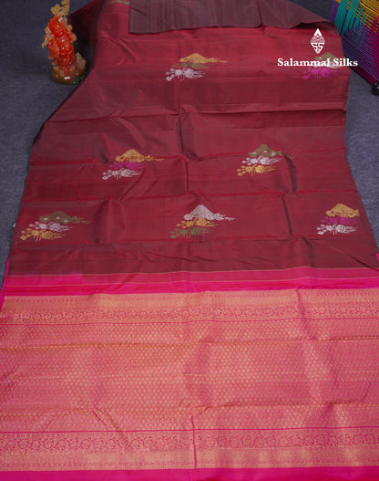 Beautiful Sapphire Blue Fancy Pure Kanjivaram Silk Saree With Contrast Pink Blouse