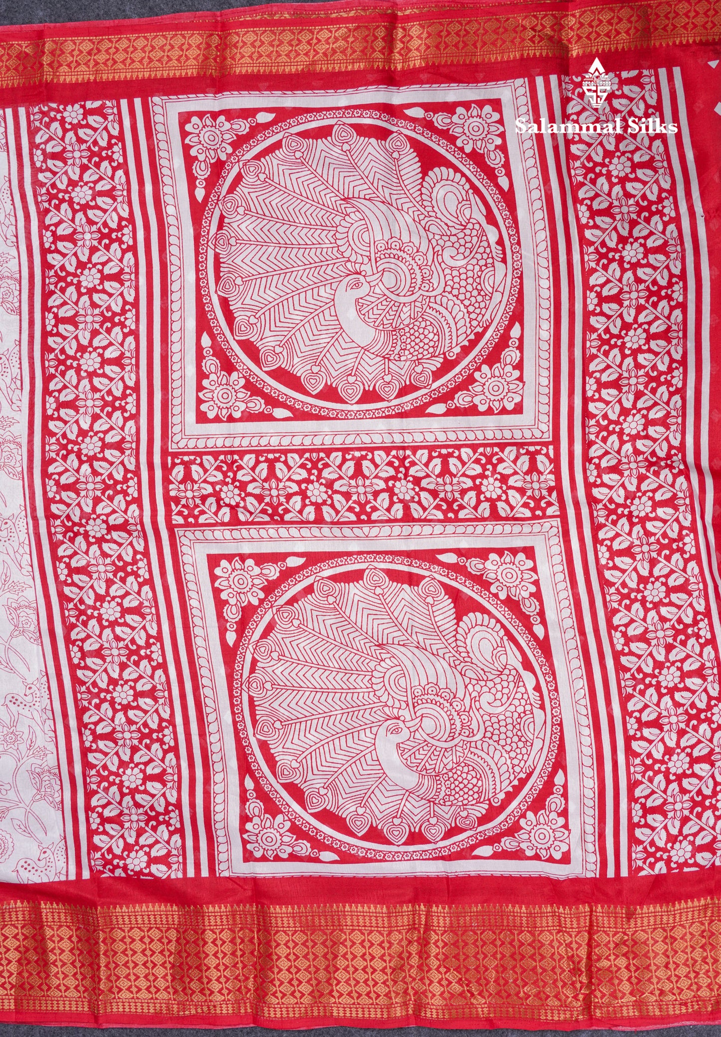 Beautiful White Printed Mahu Silk Fancy Saree With Contrast Chilly Red Border