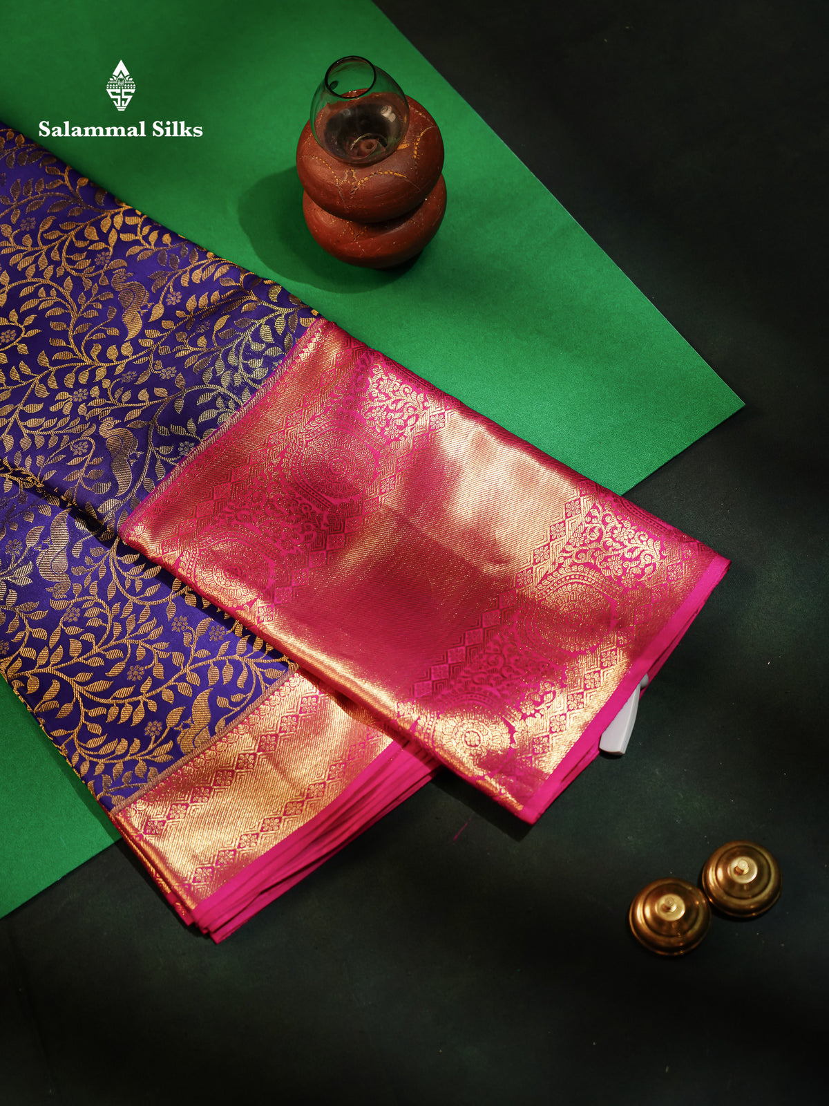 Beautiful Navy Blue Bridal Pure Kanjivaram Silk Saree With Contrast Pink Traditional Evening Morning Border