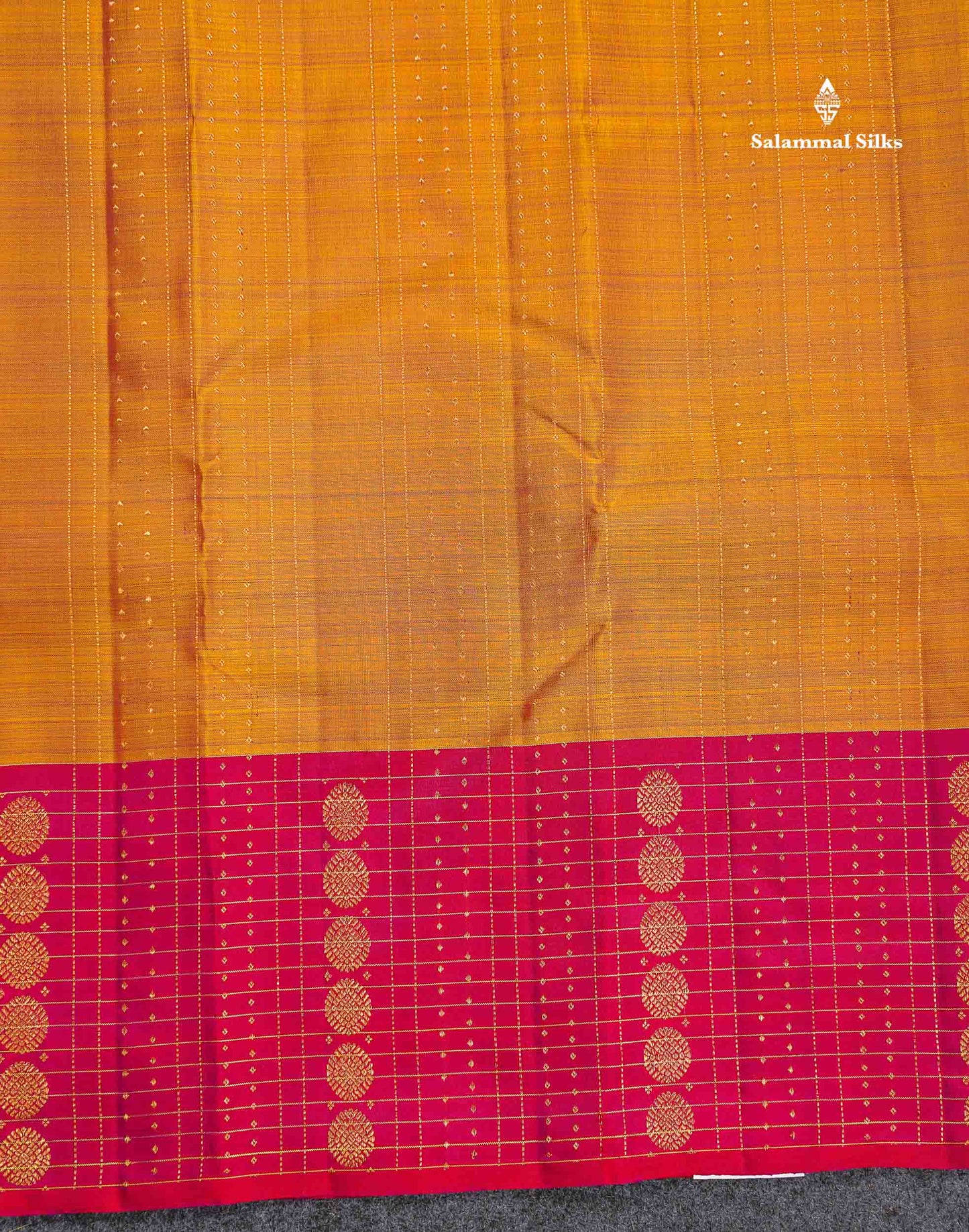 Pure Kanjivaram Silk Saree - Dual Tone Mustard yellow Colour Body stripes With Contrast Pink Fancy Border