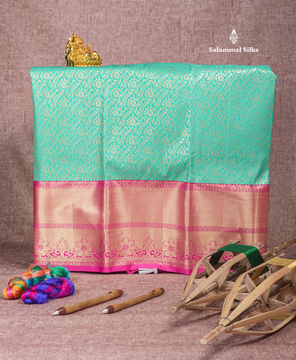 Semi Silk Pattu Pavadai (Saffire Green) With Pink Blouse 45 "