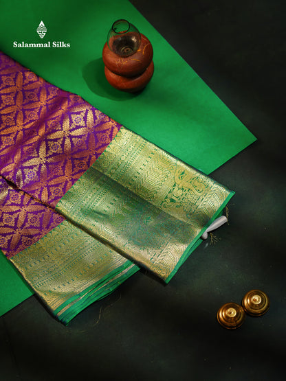 Purple Bridal Korvai Pure Kanjivaram Silk Saree With Contrast Green Border