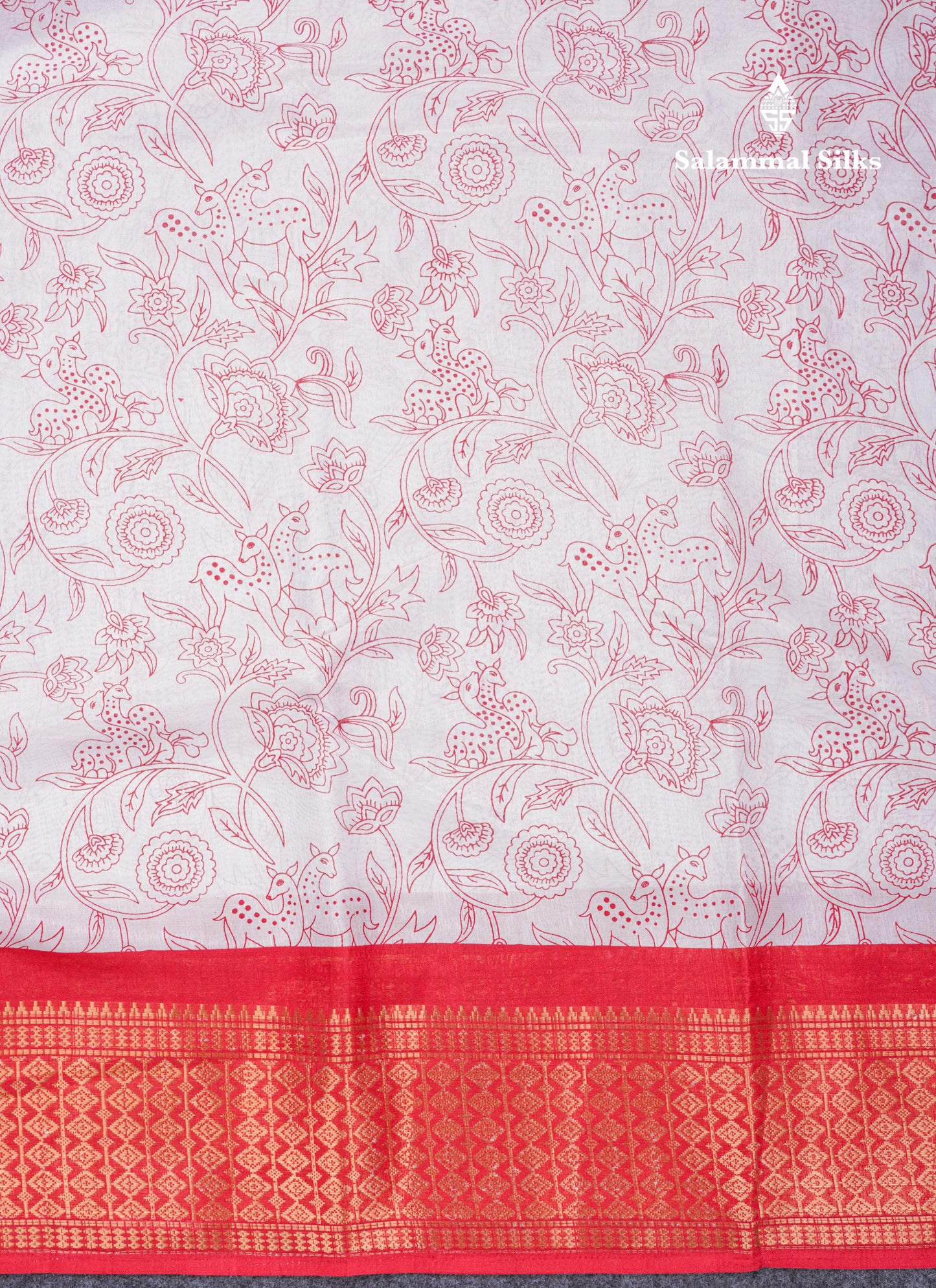 Beautiful White Printed Mahu Silk Fancy Saree With Contrast Chilly Red Border