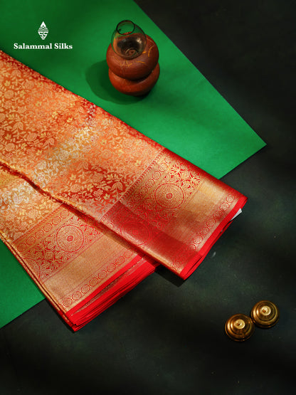 Beautiful Red Tissue Bridal Pure Kanjivaram Silk Saree With Traditional Border