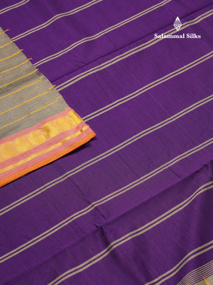 Beautiful Grey Zari Lines Semi Silk Cotton Saree With Pink Border
