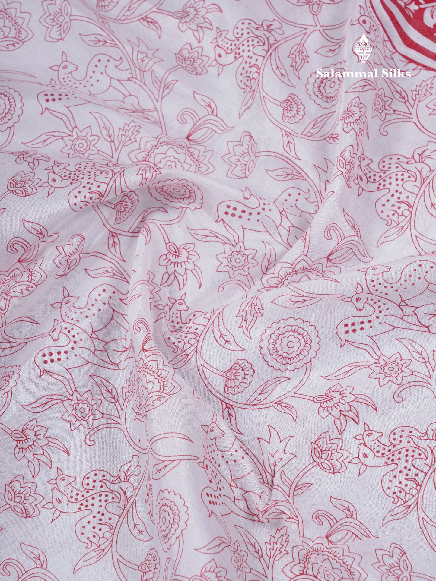 Beautiful White Printed Mahu Silk Fancy Saree With Contrast Chilly Red Border