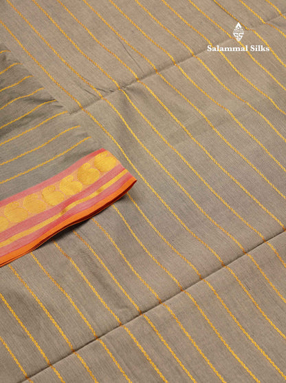Beautiful Grey Zari Lines Semi Silk Cotton Saree With Pink Border