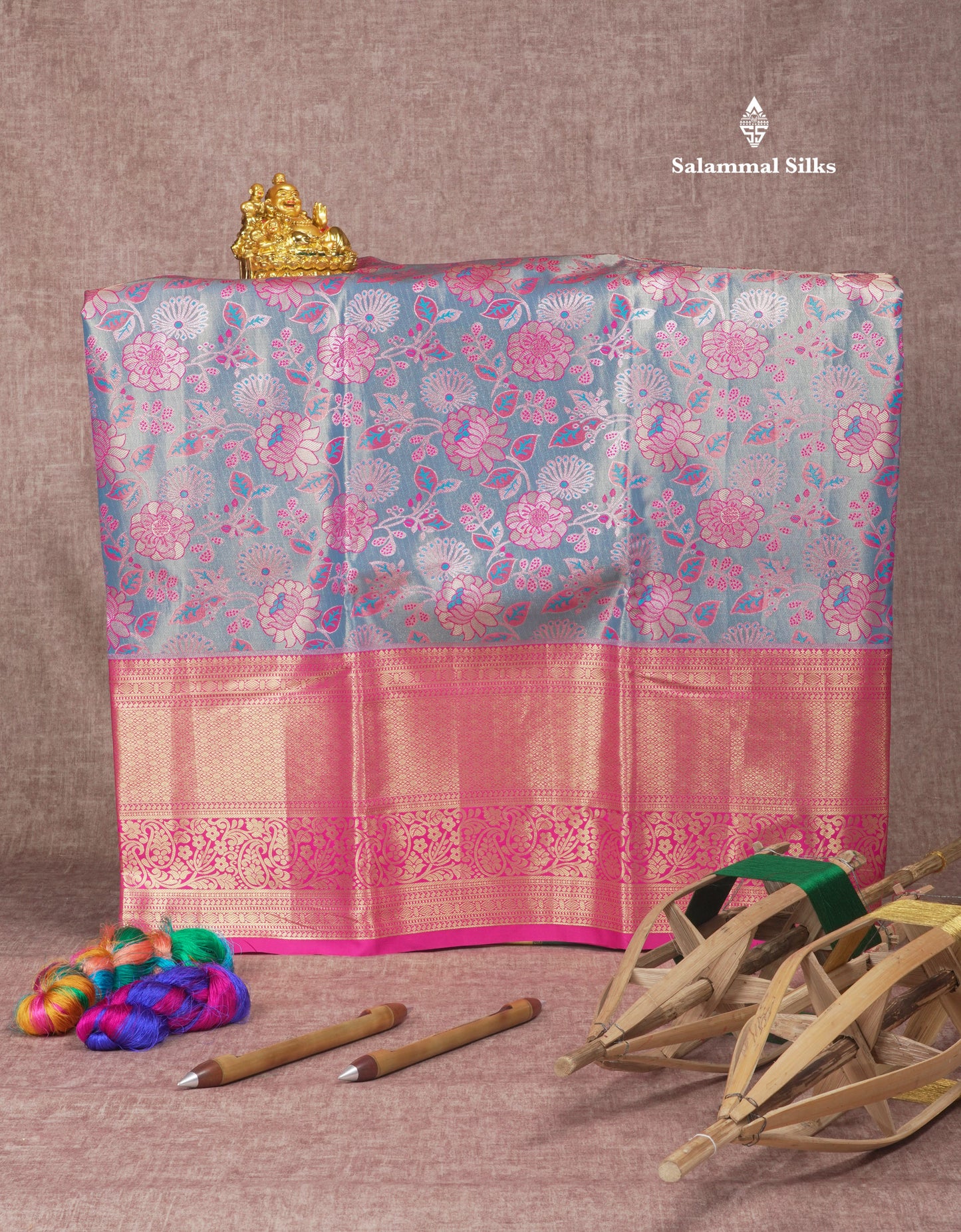 Semi Silk Pattu Pavadai (Pastel Blue Tissue) With Pink Blouse 45 "