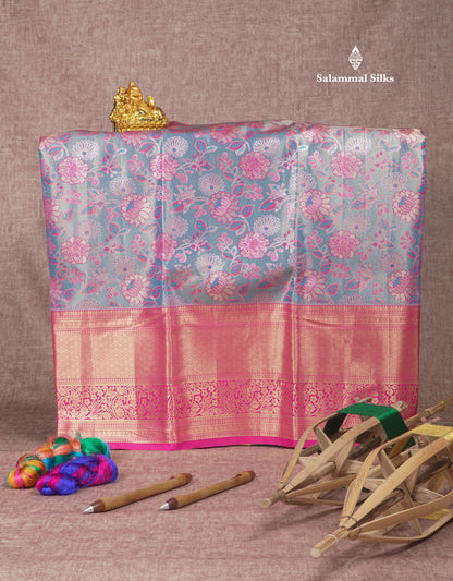 Semi Silk Pattu Pavadai (Pastel Blue Tissue) With Pink Blouse 45 "