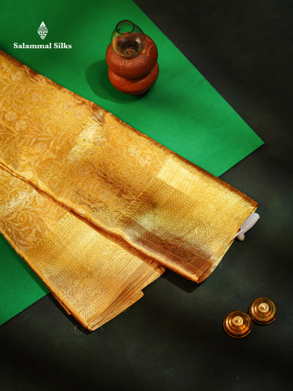 Beautiful Gold Tissue Bridal Pure Kanjivaram Silk Saree With Traditional Border