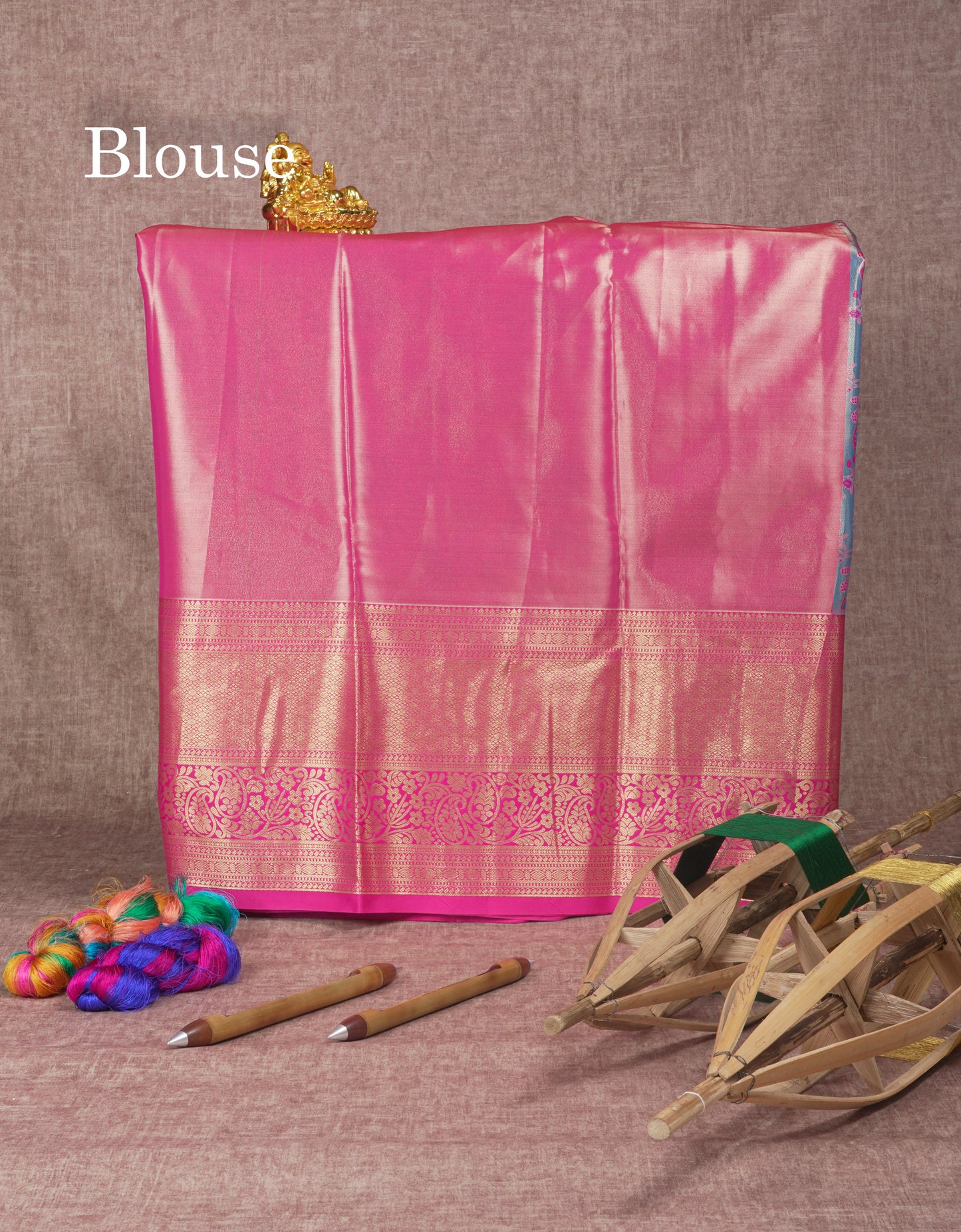 Semi Silk Pattu Pavadai (Pastel Blue Tissue) With Pink Blouse 45 "