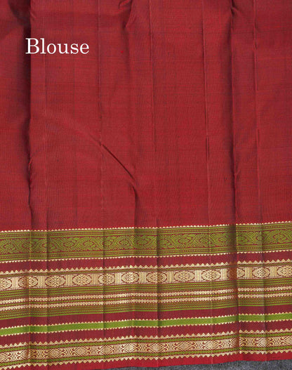 Pure Kanjivaram Silk Saree -Olive Green Colour Body Zari And Thread Stripe Lines With Contrast Maroon Traditional Evening Morning Border