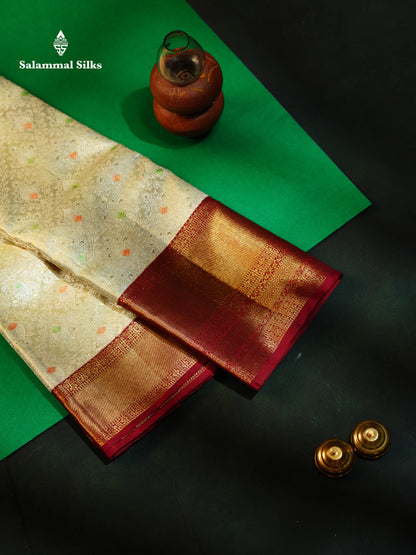 Beautiful Light Rexona Tissue Menakari Work Bridal 2G Pure Kanjivaram Silk Saree With Contrast Dark Maroon Traditional Border