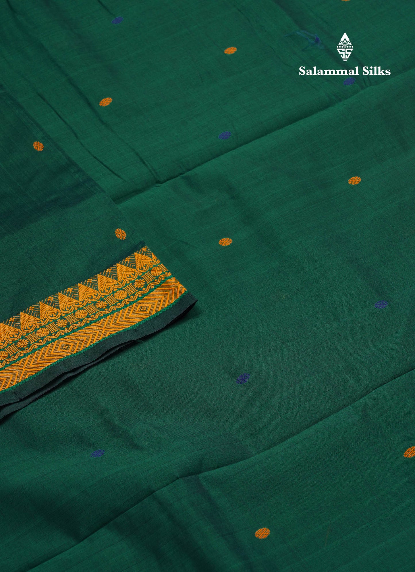 Beautiful Bottle Green Thread Buttas Semi Silk Cotton Saree With Yellow Thread Border
