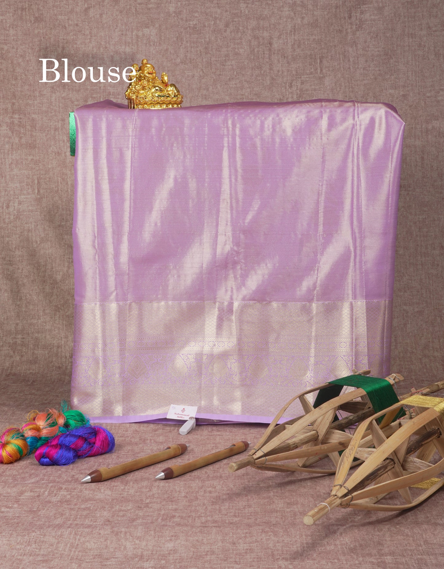 Semi Silk Pattu Pavadai (Olive Mustard Yellow) With Light Lavender Blouse 45 "