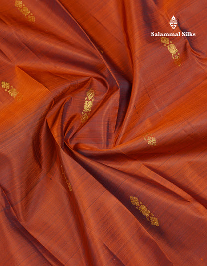 Beautiful Rust Orange Pure Kanjivaram Silk Saree With Contrast Dark Brown Rettapet Traditional Border