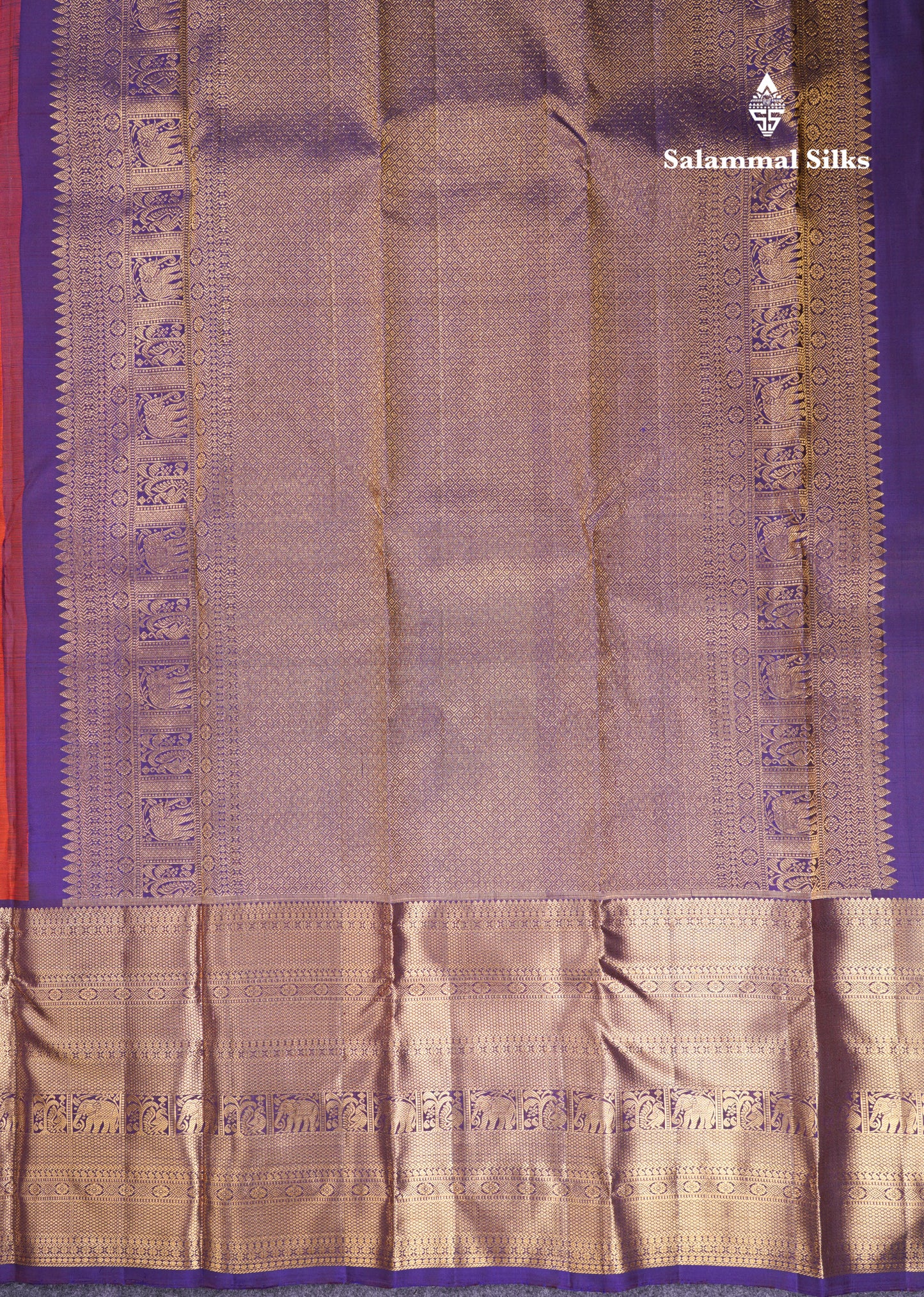 Beautiful Rust Orange Pure Kanjivaram Silk Saree With Contrast Navy Blue Traditional Evening Morning Border