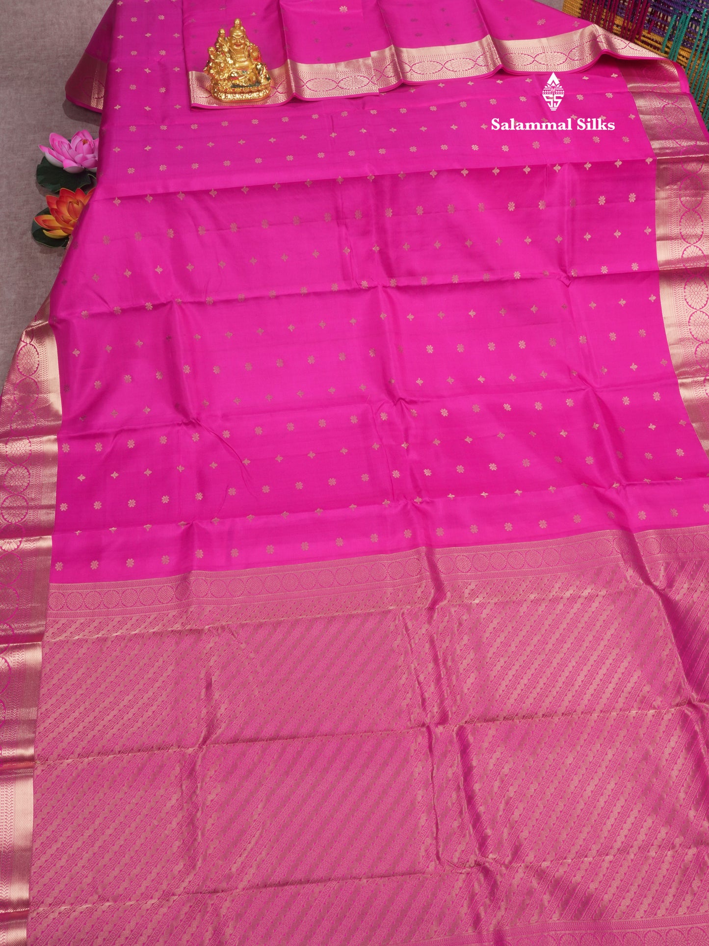 Kanjivaram Magenta Pink Pure Silk Saree With Gold Zari Border