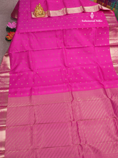 Kanjivaram Magenta Pink Pure Silk Saree With Gold Zari Border