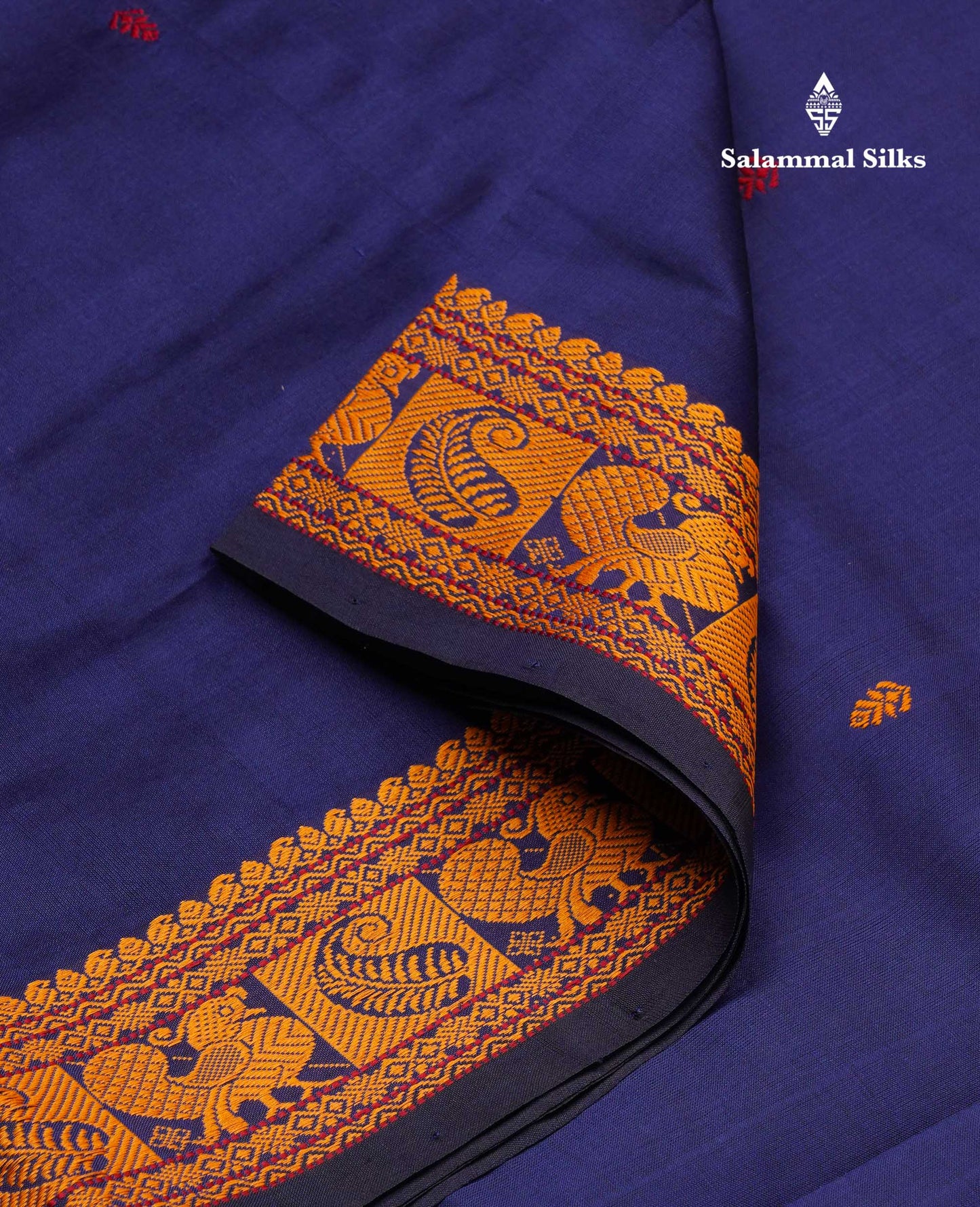 Beautiful Navy Blue Thread Work Buttas Semi Silk Cotton Saree With Mustard Yellow Blouse