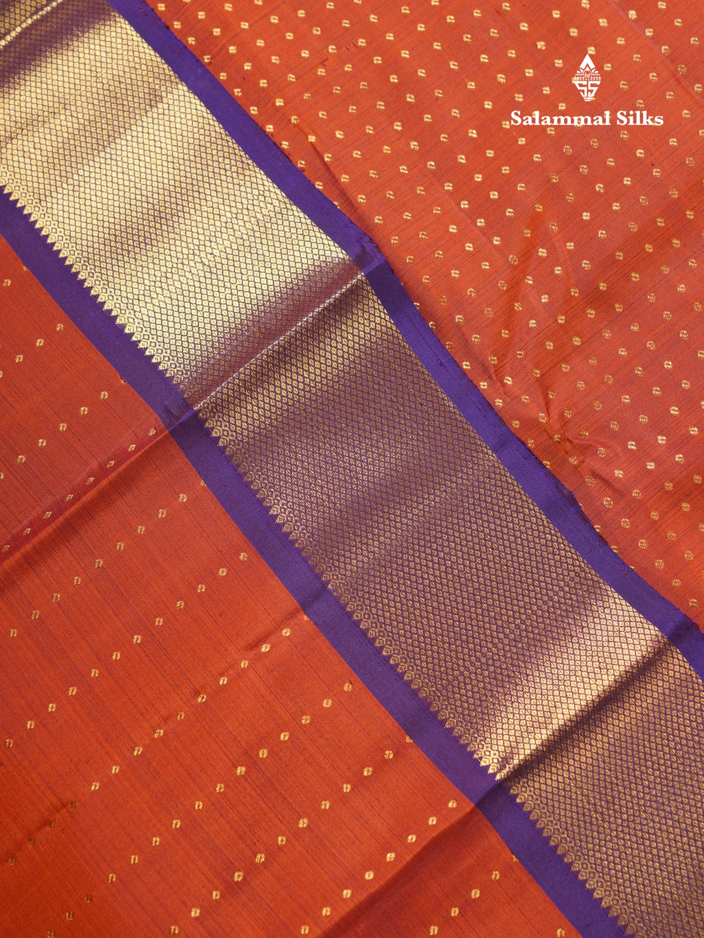 Beautiful Rust Orange Pure Kanjivaram Silk Saree With Contrast Navy Blue Traditional Evening Morning Border