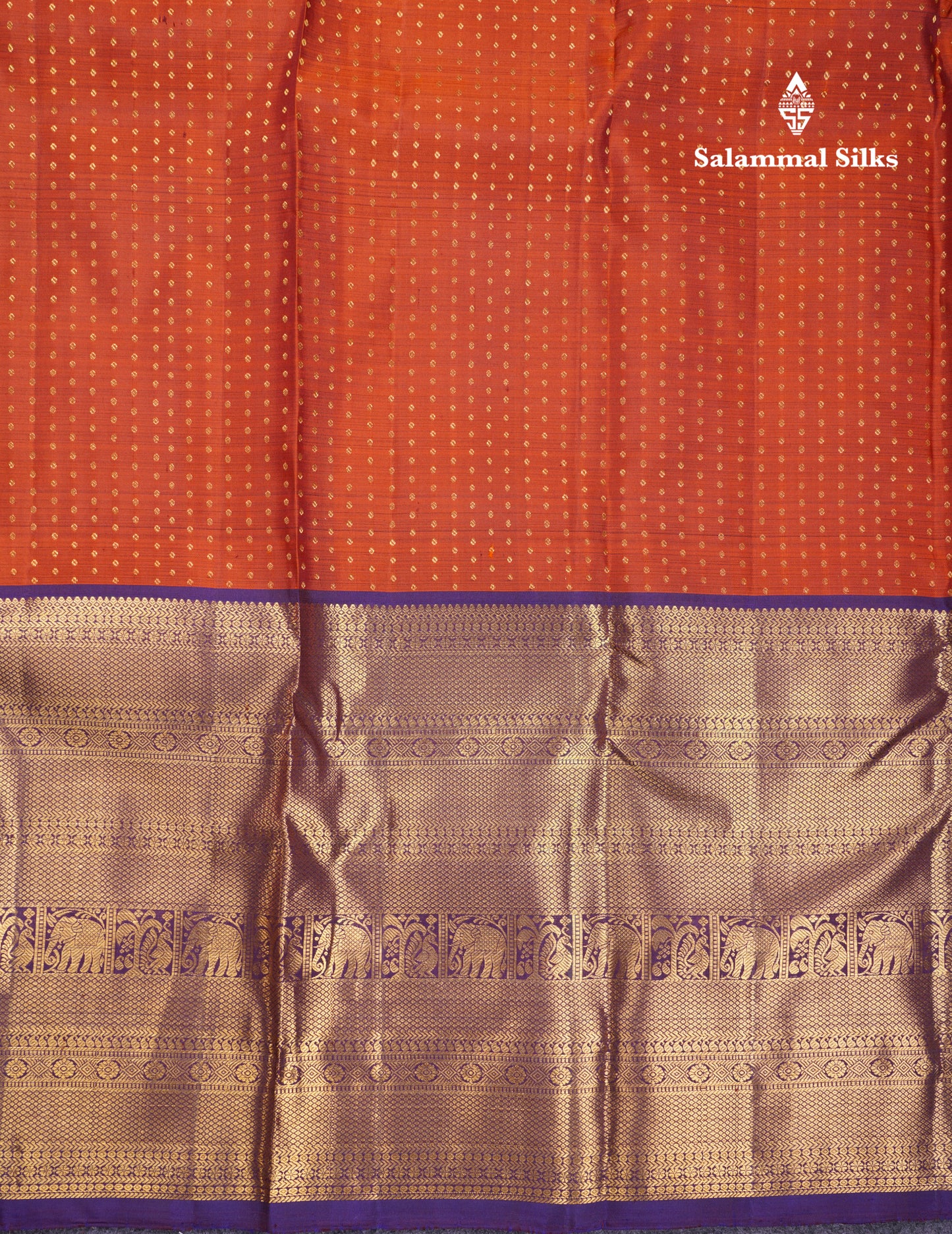 Beautiful Rust Orange Pure Kanjivaram Silk Saree With Contrast Navy Blue Traditional Evening Morning Border