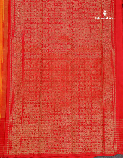 Pure Kanjivaram Silk Saree - Mango Yellow Colour Body stripes With Contrast Red Fancy Border