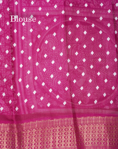 Beautiful White Printed Mahu Silk Fancy Saree With Contrast Chilly Red Border