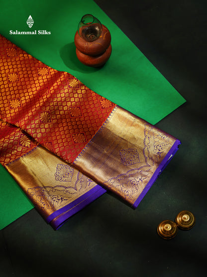 Beautiful Maroon Bridal Pure Kanjivaram Silk Saree With Contrast Violet Traditinal Border