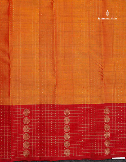 Pure Kanjivaram Silk Saree - Mango Yellow Colour Body stripes With Contrast Red Fancy Border