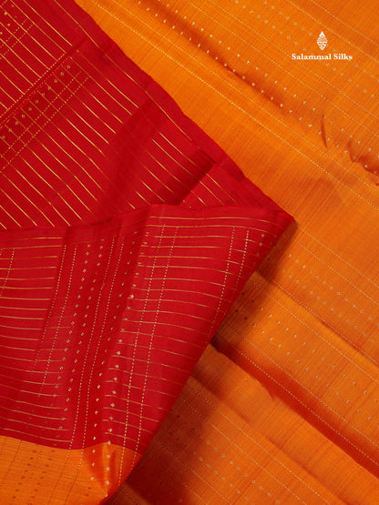 Pure Kanjivaram Silk Saree - Mango Yellow Colour Body stripes With Contrast Red Fancy Border
