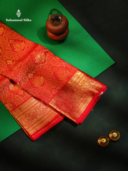 Reddish Pink Bridal Pure Kanjivaram Silk Saree With Traditional Border