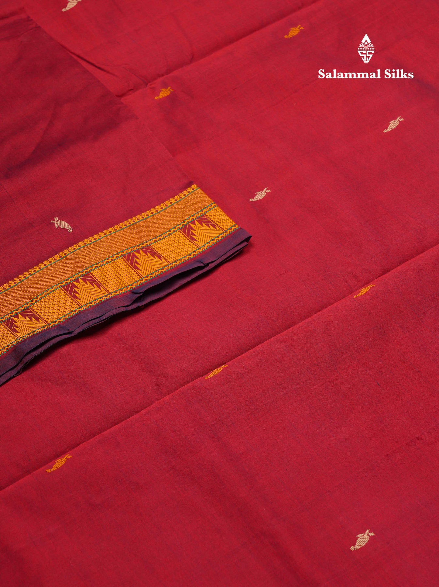 Beautiful Dual Tone Maroon Thread Work Buttas Semi Silk Cotton Saree With Yellow Thread Border