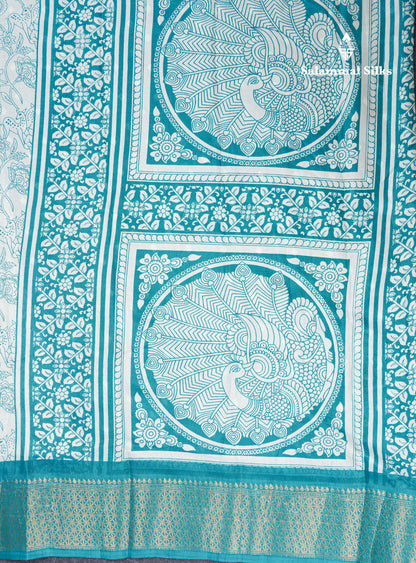 Beautiful White Printed Mahu Silk Fancy Saree With Contrast Chilly Red Border