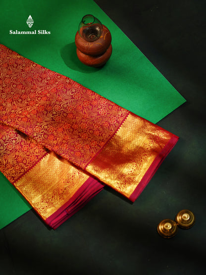 Brownish Maroon Beautiful Grand Bridal Pure Kanjivaram Silk Saree With Gold Zari Border