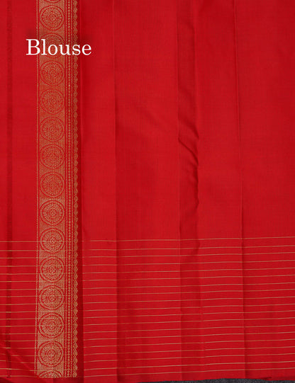 Pure Kanjivaram Silk Saree - Mango Yellow Colour Body stripes With Contrast Red Fancy Border