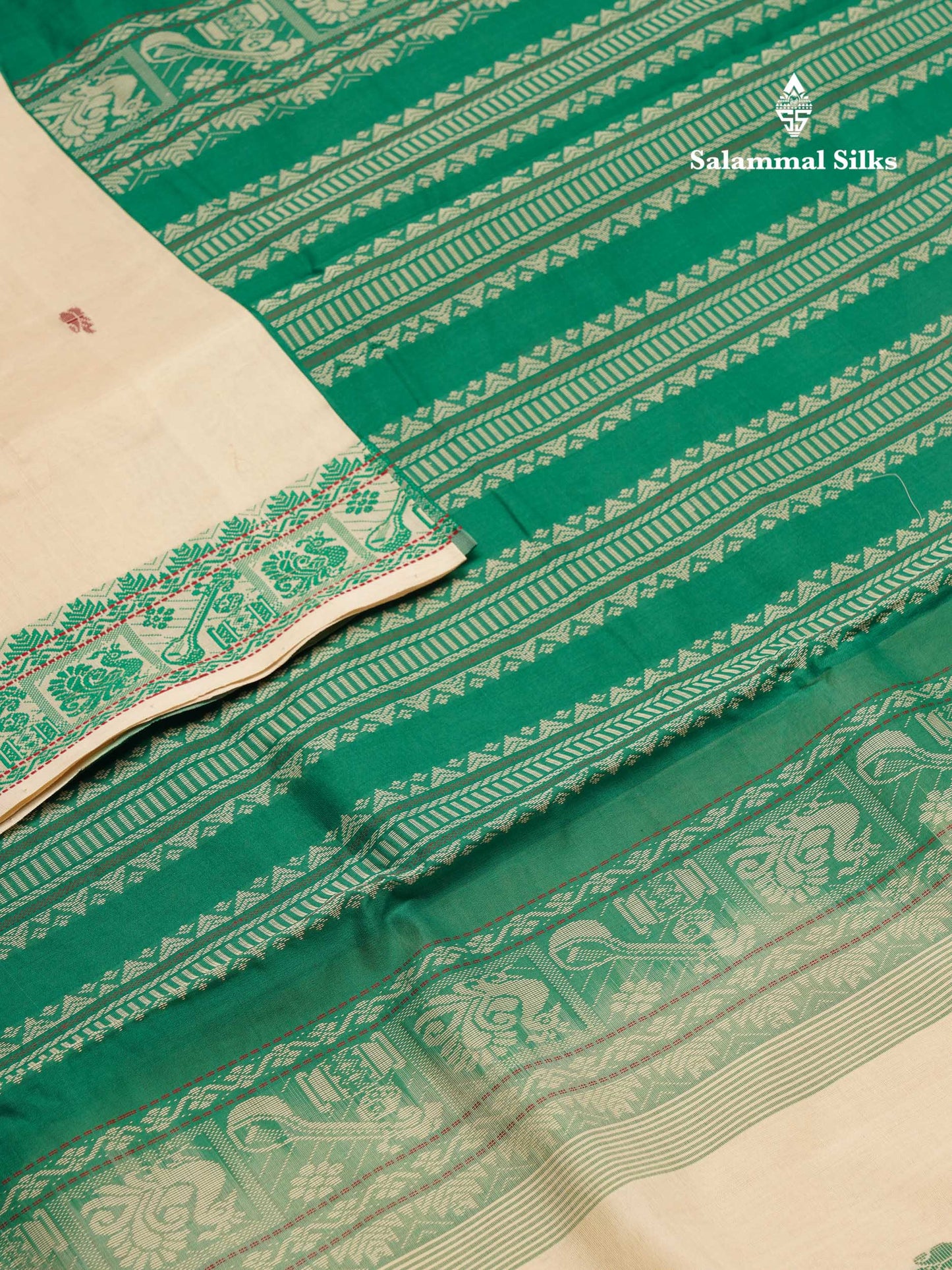Beautiful Sandal Thread Buttas Handloom Semi Silk Cotton Saree With Maroon Traditional Thread Border