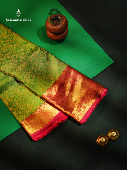 Beautiful Green Bridal Puremix Silk Saree With Contrast Pink Traditional Evening Morning Border